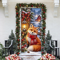 Christmas Woodland Fox Holiday LN LN Door Cover, Rustic Fabric Front Porch Hanging