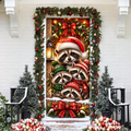 Christmas Raccoon Family Holiday LN LN Door Cover, Cute Fabric Porch Hanging