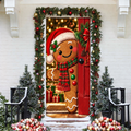 Christmas Gingerbread Man Holiday LN LN Door Cover, Sweet Fabric Front Porch Hanging