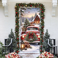 Christmas Rustic Red Truck Holiday LN Door Cover, Fabric Farmhouse Entryway Decor