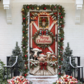 Christmas Farmhouse Barn Holiday LN Door Cover, Rustic Fabric Entryway Decor