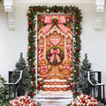 Christmas Coquette Gingerbread Holiday LN Door Cover, Sweet Pink Fabric Entryway Decor