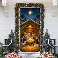 Christmas Nativity Stable Holiday LN Door Cover, Religious Fabric Entryway Decoration
