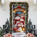 Christmas Snowman Family Holiday LN Door Cover, Cute Winter Fabric Entryway Decor