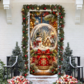 Christmas Snow Globe LN Door Cover, Festive Fabric Holiday Entryway Decoration for Winter Home Decor
