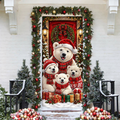 Christmas Polar Bear Family LN Door Cover, Cute Arctic Snow Scene Fabric Holiday Entrance Decoration