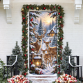 Christmas Winter Deer Forest LN Door Cover, Rustic Woodland Snow Scene Fabric Holiday Entryway Decor