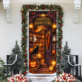 Halloween Haunted Bookstore Holiday LN Door Cover, Spooky Gothic Entryway Decoration