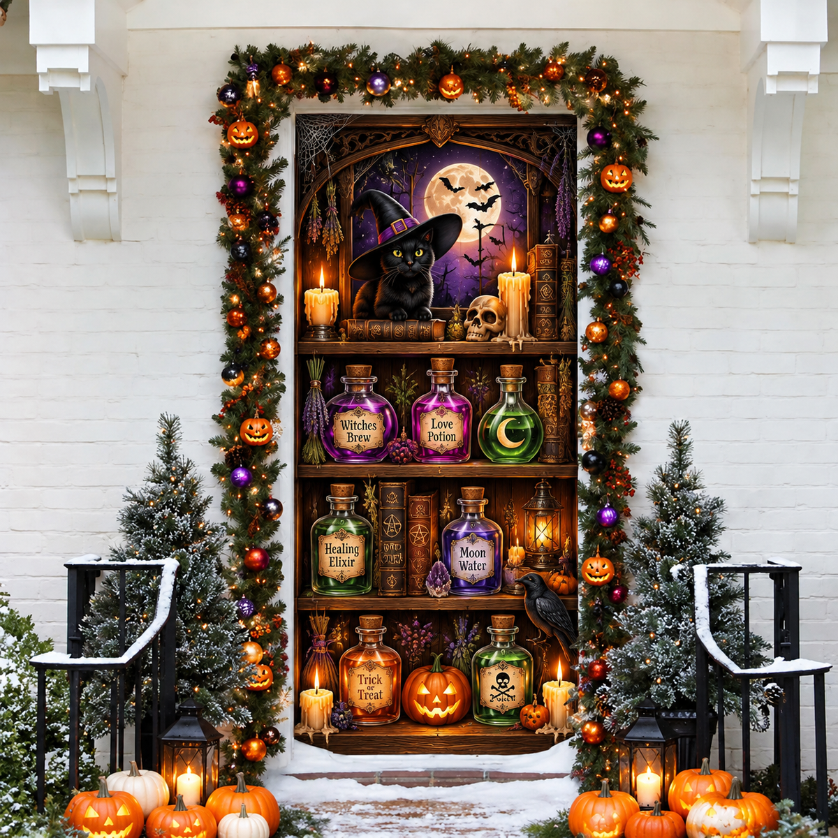 Halloween Witch Potion Cabinet Holiday LN Door Cover, Magical Apothecary Entryway Cover