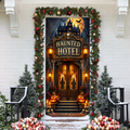 Halloween Haunted Hotel Holiday LN Door Cover, Spooky Vintage Mansion Entryway Cover