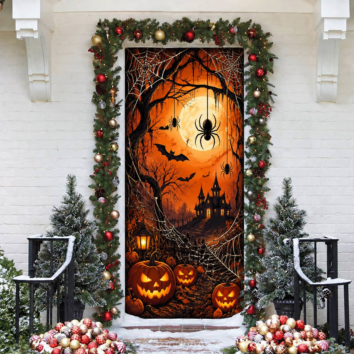 Halloween Spider Web Holiday LN Door Cover, Creepy Cobweb Entryway Decoration