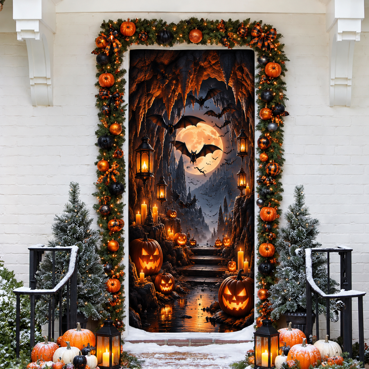 Halloween Bat Cave Holiday LN Door Cover, Spooky Gothic Cavern Entryway Cover