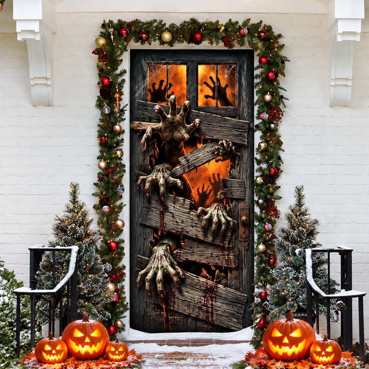 Halloween Zombie Hands Holiday LN Door Cover, Creepy Undead Entryway Decoration