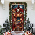 Halloween Creepy Clown Circus Holiday LN Door Cover, Scary Carnival Entryway Cover