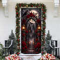 Halloween Gothic Rose Holiday LN Door Cover, Dark Floral Victorian Entryway Decoration