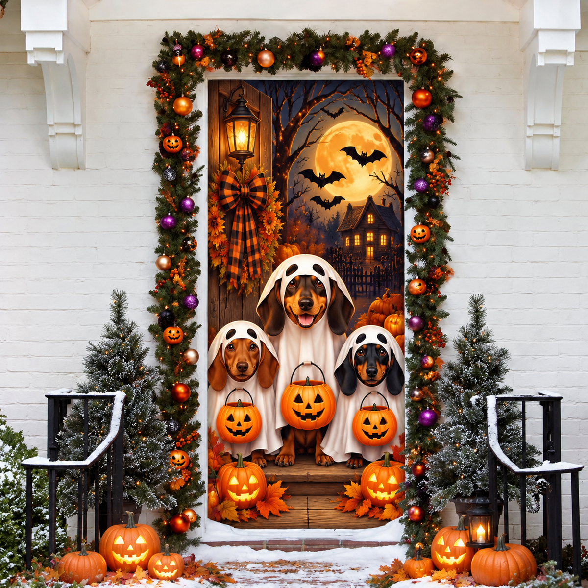 Halloween Dachshund Ghost LN Door Cover, Holiday Decor