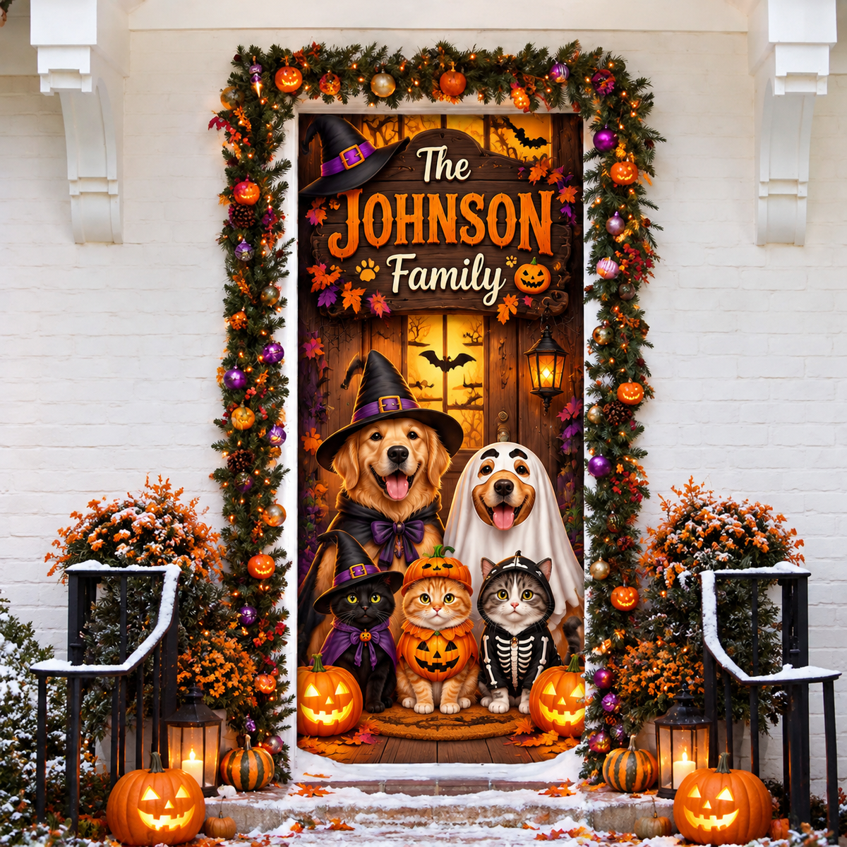 Personalized Halloween Family LN Door Cover, Holiday Decor