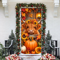 Fall Highland Cow Pumpkin LN Door Cover, Holiday Decor