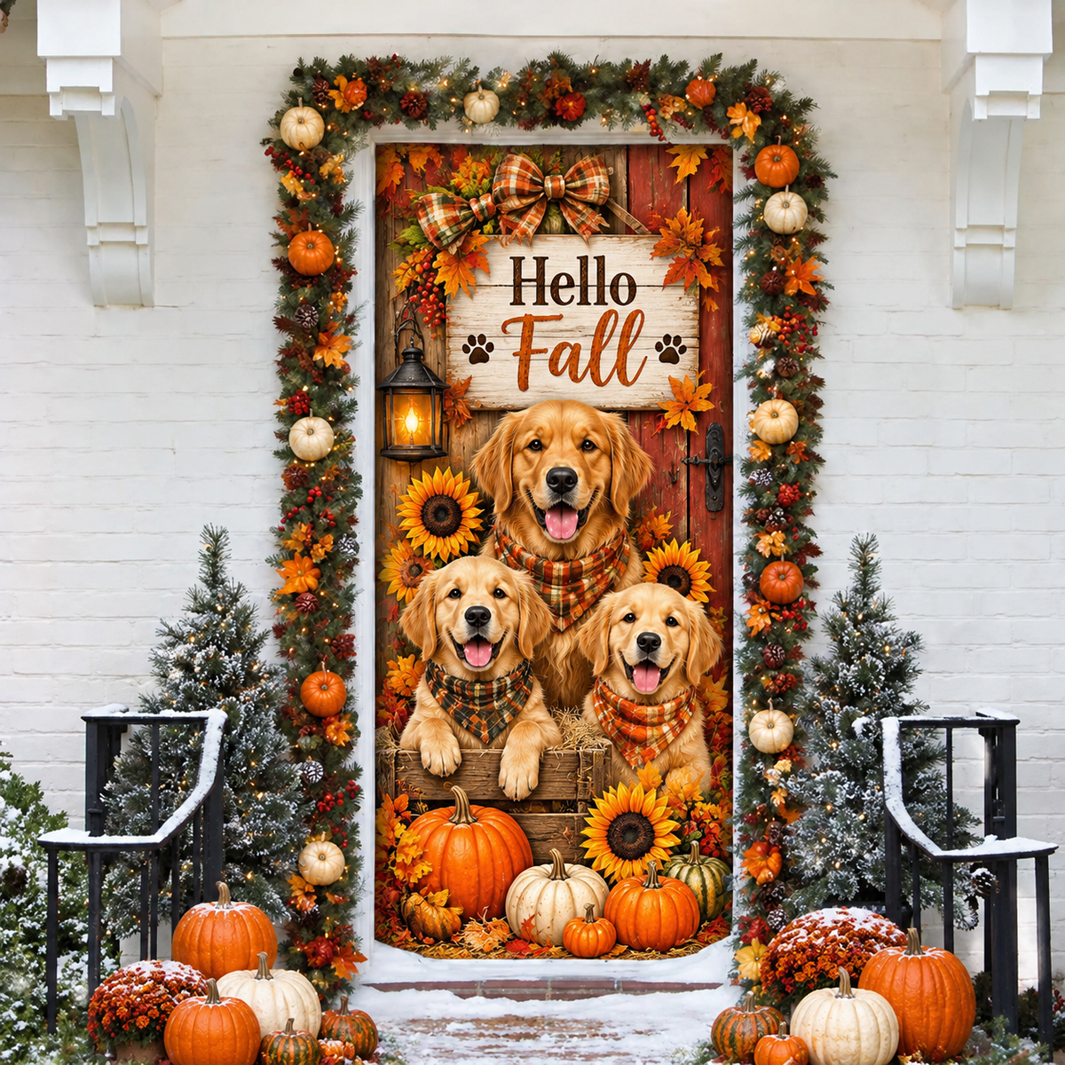 Fall Golden Retriever Pumpkin LN Door Cover, Holiday Decor