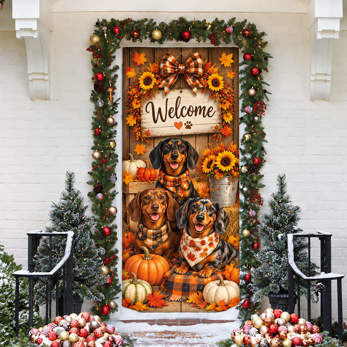 Fall Dachshund Pumpkin LN Door Cover, Holiday Decor