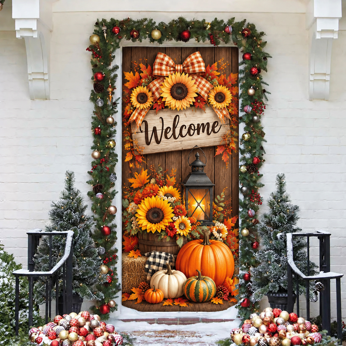 Fall Sunflower Pumpkin LN Door Cover, Holiday Decor
