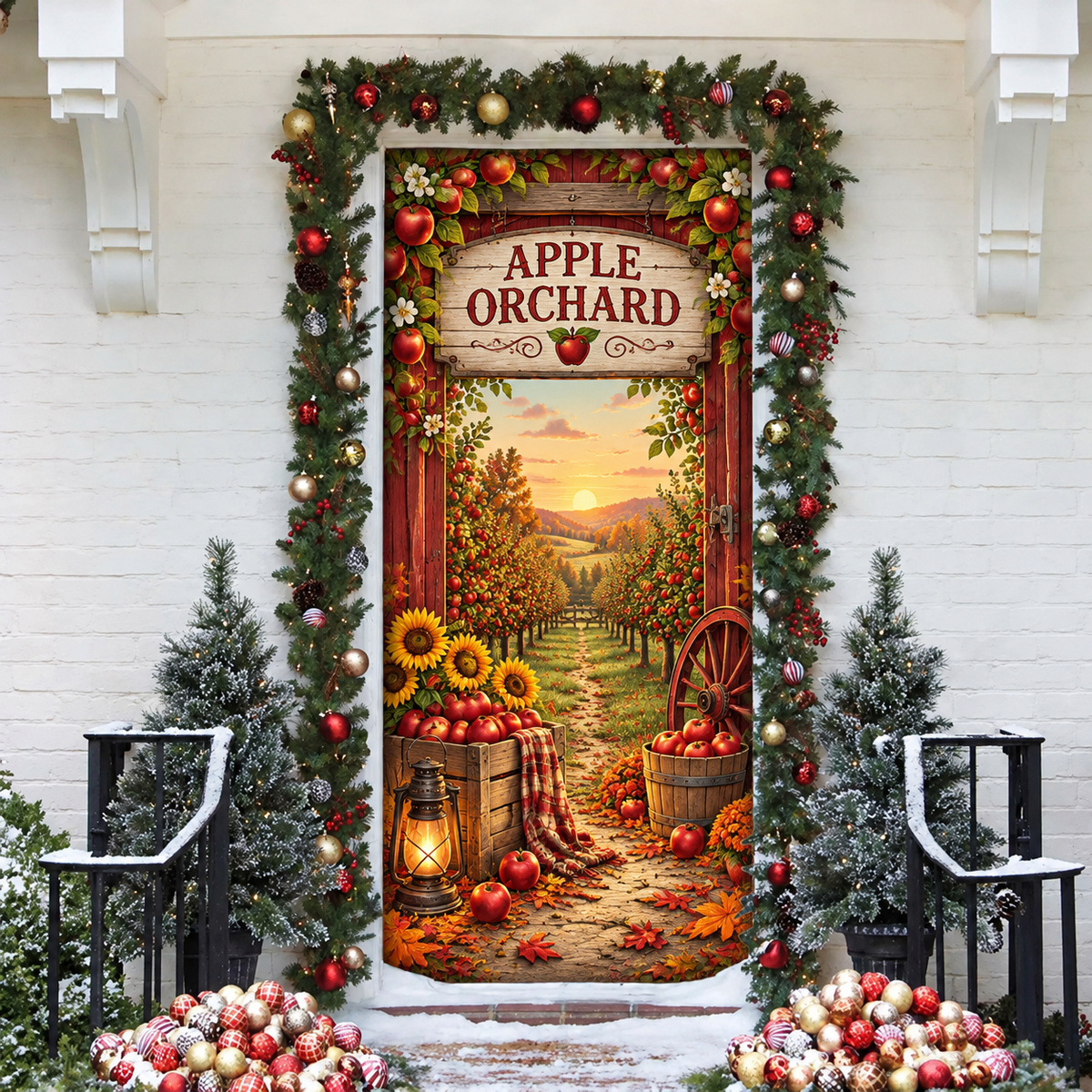 Fall Apple Orchard LN Door Cover, Farmhouse Holiday Decor