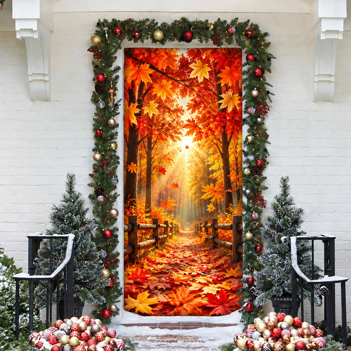 Fall Maple Leaf Forest LN Door Cover, Woodland Holiday Decor