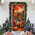 Fall Cozy Cabin LN Door Cover, Rustic Holiday Decor