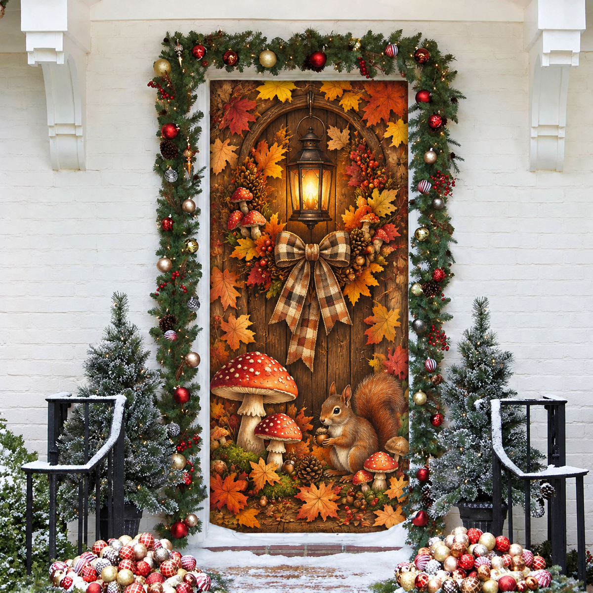 Fall Woodland Mushroom LN Door Cover, Nature Holiday Decor
