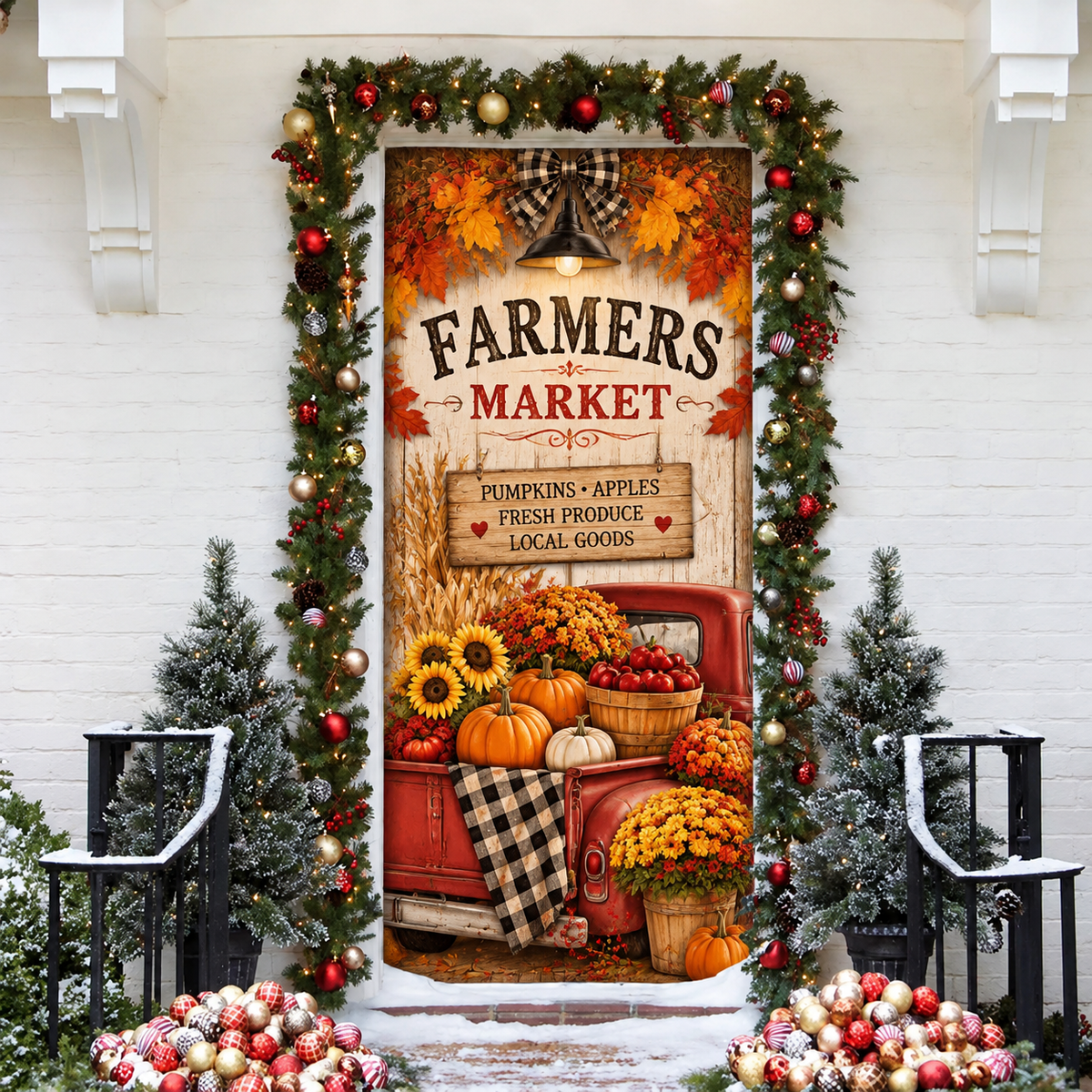 Fall Harvest Farmers Market Holiday LN Door Cover, Rustic Farmhouse Seasonal Decor