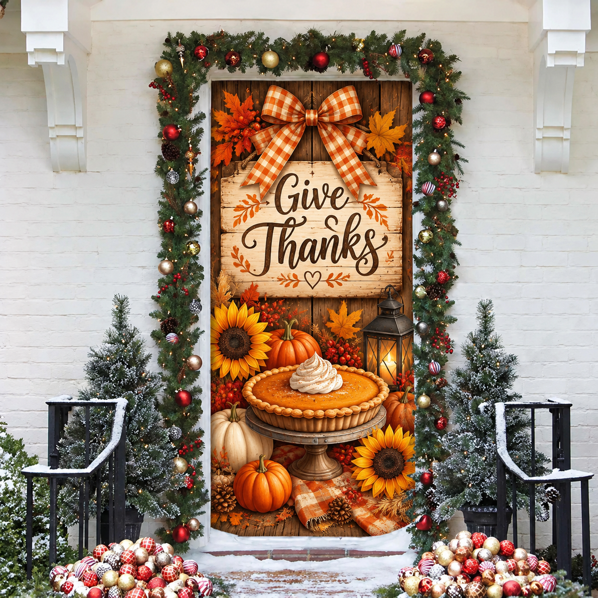 Thanksgiving Pumpkin Pie Holiday LN Door Cover, Cozy Autumn Kitchen Entrance Decor