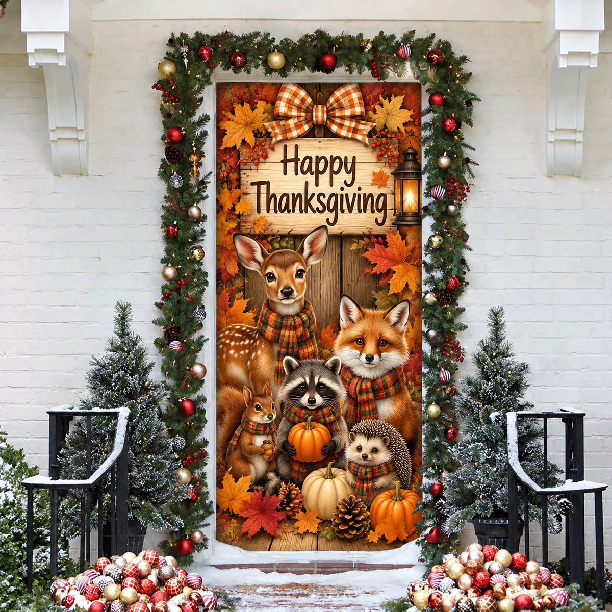Thanksgiving Woodland Animals Holiday LN Door Cover, Rustic Forest Harvest Decor
