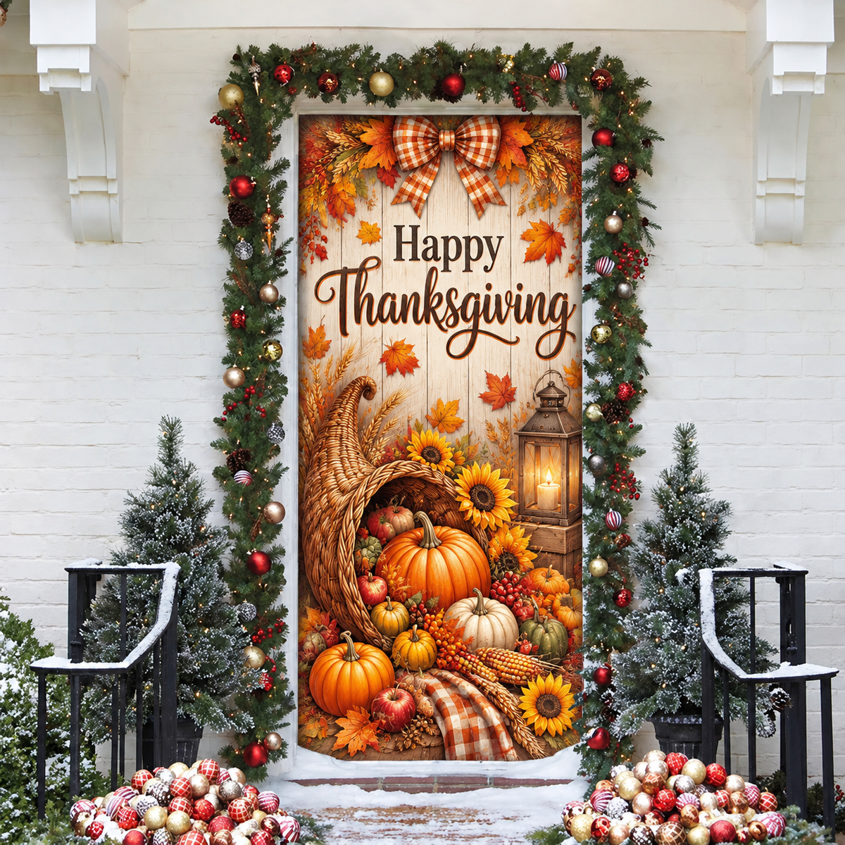 Thanksgiving Rustic Farmhouse Holiday LN Door Cover, Country Harvest Entrance Decor