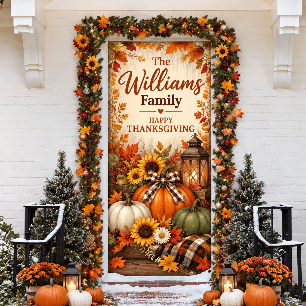 Personalized Thanksgiving Family Holiday LN Door Cover, Custom Festive Home Decor