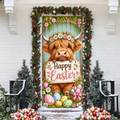 Easter Highland Cow Holiday LN Door Cover, Cute Rustic Spring Farmhouse Decor