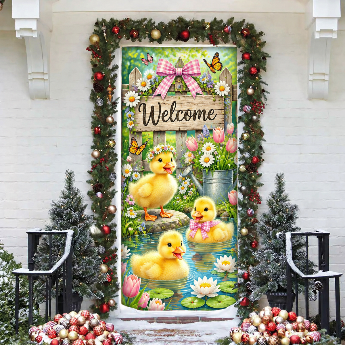 Easter Duckling Pond LN Door Cover, Holiday Decor