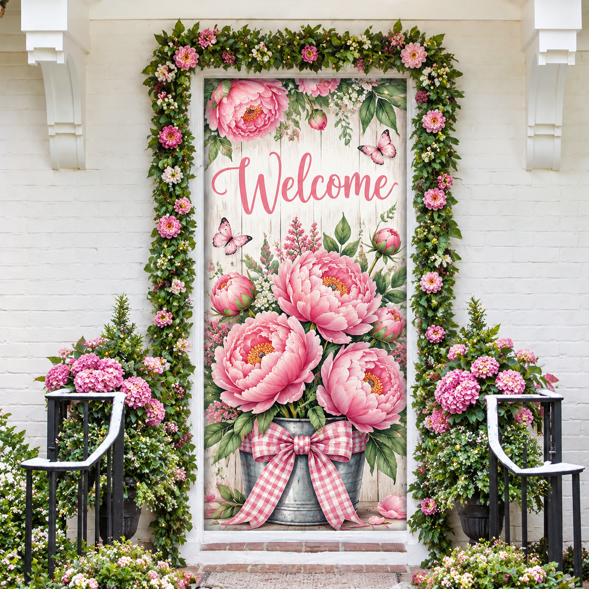 Spring Pink Peony LN Door Cover, Holiday Decor