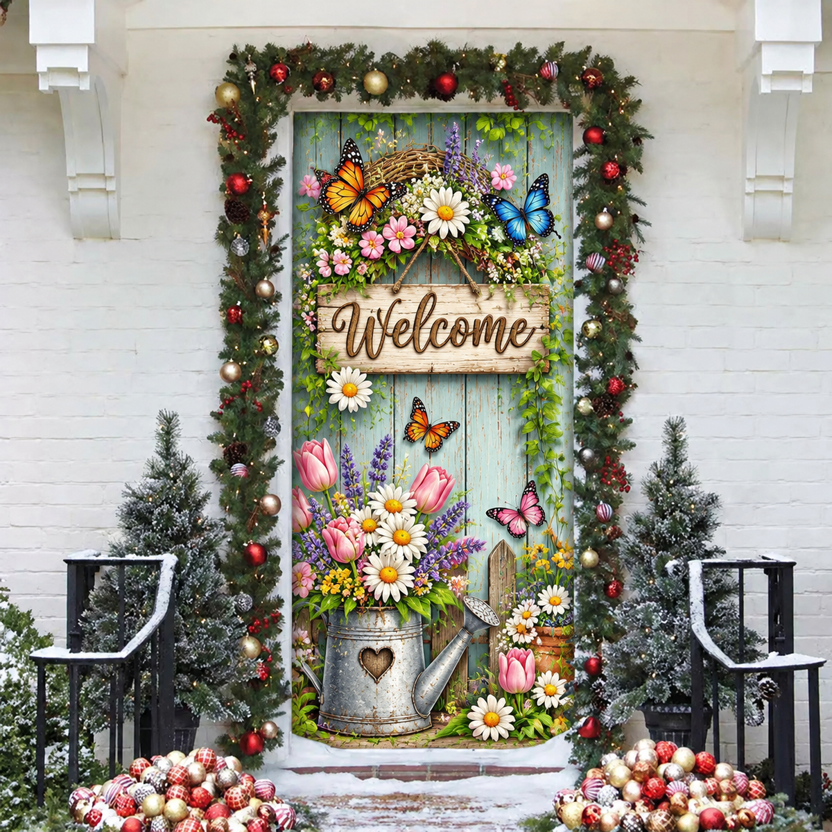 Spring Butterfly Garden LN Door Cover, Holiday Decor