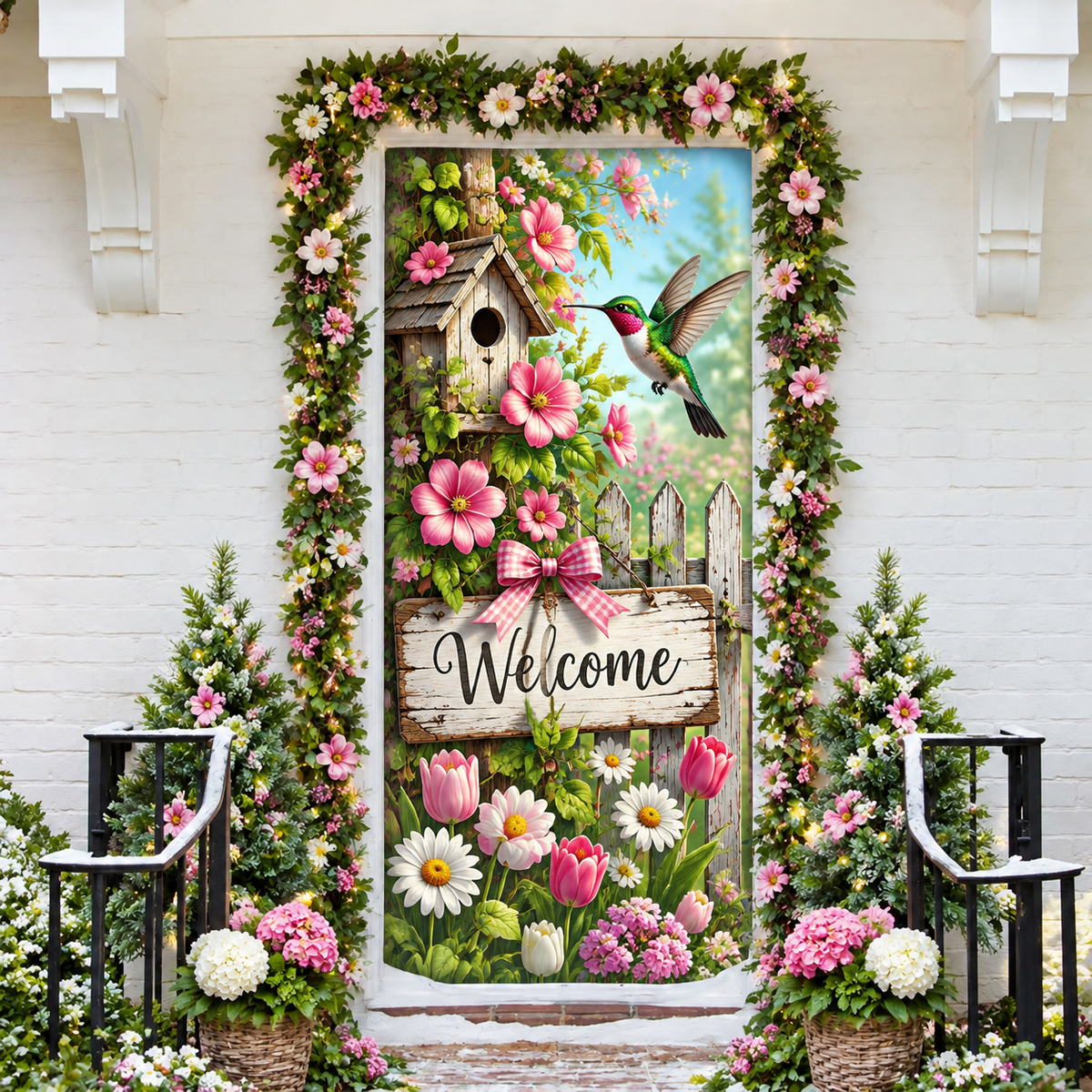 Spring Hummingbird Garden LN Door Cover, Holiday Decor