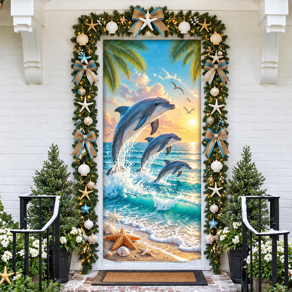 Summer Ocean Dolphin LN Door Cover, Holiday Decor