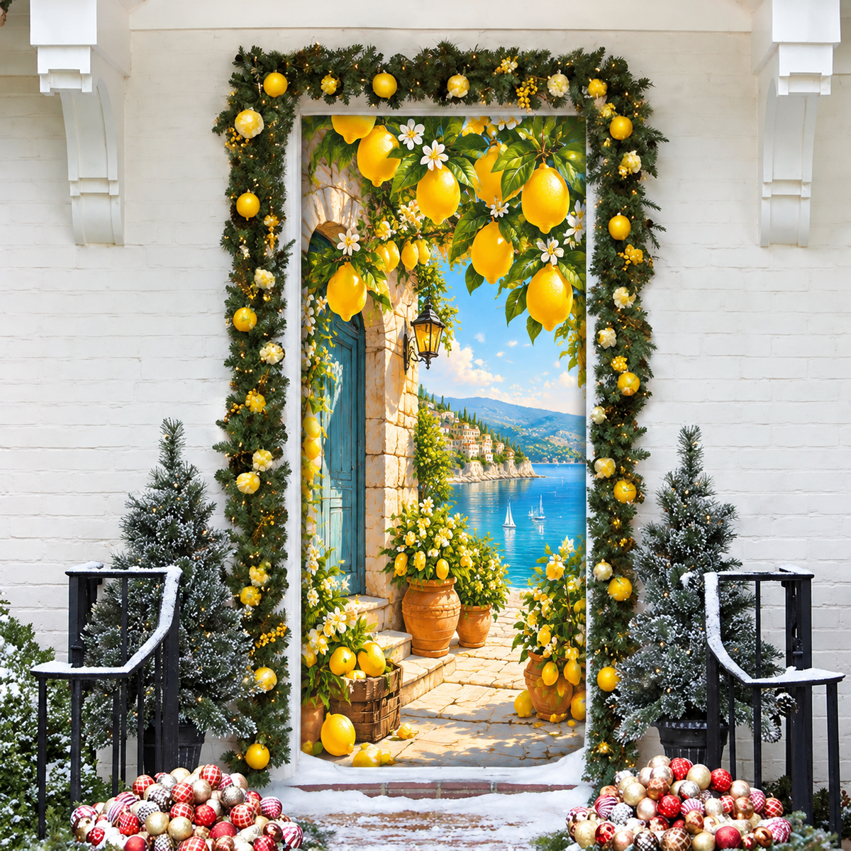 Summer Lemon Grove LN Door Cover, Polyester Holiday Decor For Front Entrance, Fresh Citrus Orchard