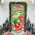 Summer Watermelon Picnic LN Door Cover, Polyester Holiday Decor For Front Entry, Sweet Fruit Farmhouse Theme