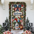 Summer Patriotic Farmhouse LN Door Cover, Polyester Holiday Decor For Front Entry, Rustic Americana Seasonal