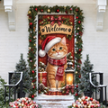 Personalized Orange Tabby Cat LN Door Cover, Polyester Holiday Decor For Front Entrance, Custom Name Pet Lover Gift