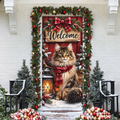 Personalized Maine Coon Cat LN Door Cover, Polyester Holiday Decor For Front Entry, Custom Name Feline Lover Gift
