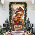 Highland Cow Farm LN Door Cover, Personalized Polyester Holiday Decor For Front Entry, Custom Name Rustic