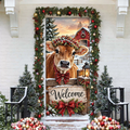 Personalized Jersey Dairy Cow LN Door Cover, Polyester Holiday Decor For Front Entrance, Custom Name Farmhouse