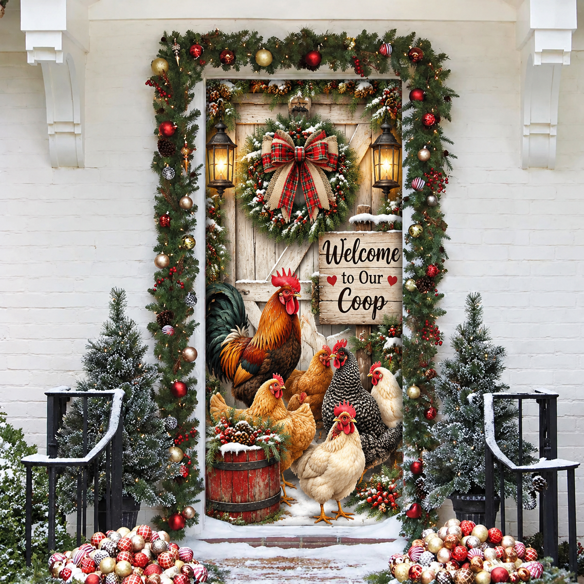 Backyard Chicken Holiday LN Door Cover, Personalized Farmhouse Entry Hanging