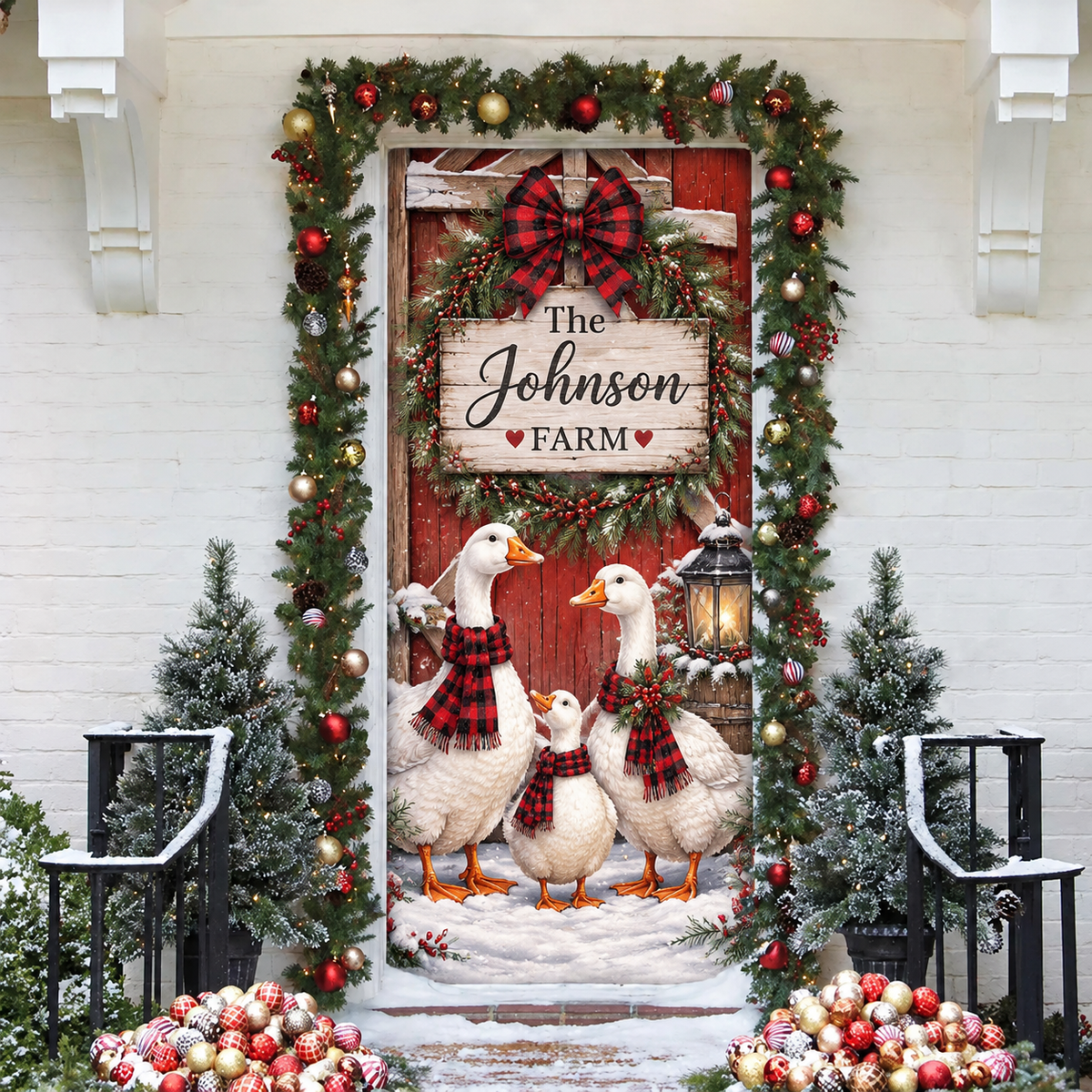 Farm Goose Holiday LN Door Cover, Personalized Rustic Country Entry Hanging
