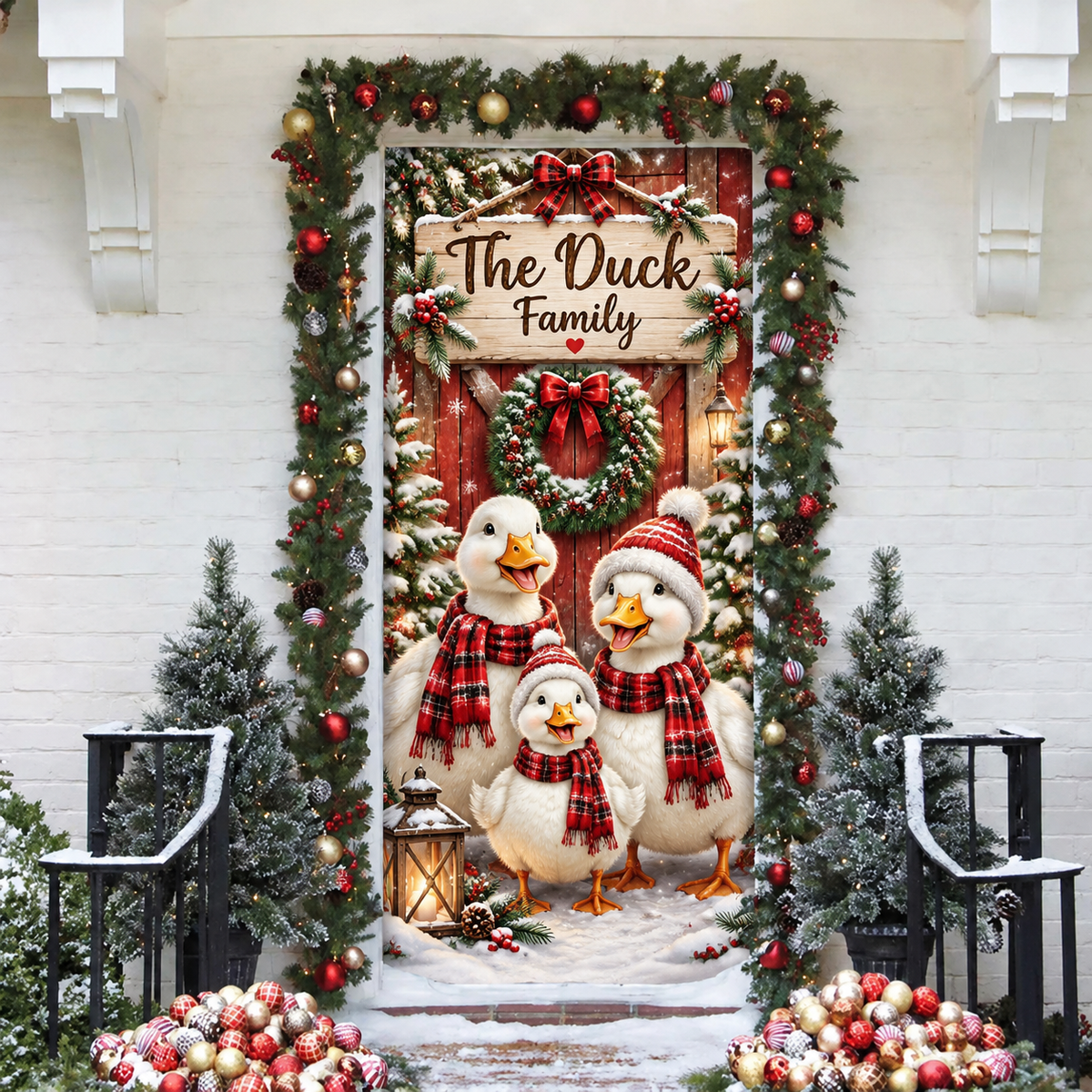 Pekin Duck Holiday LN Door Cover, Personalized Farmhouse Entry Hanging